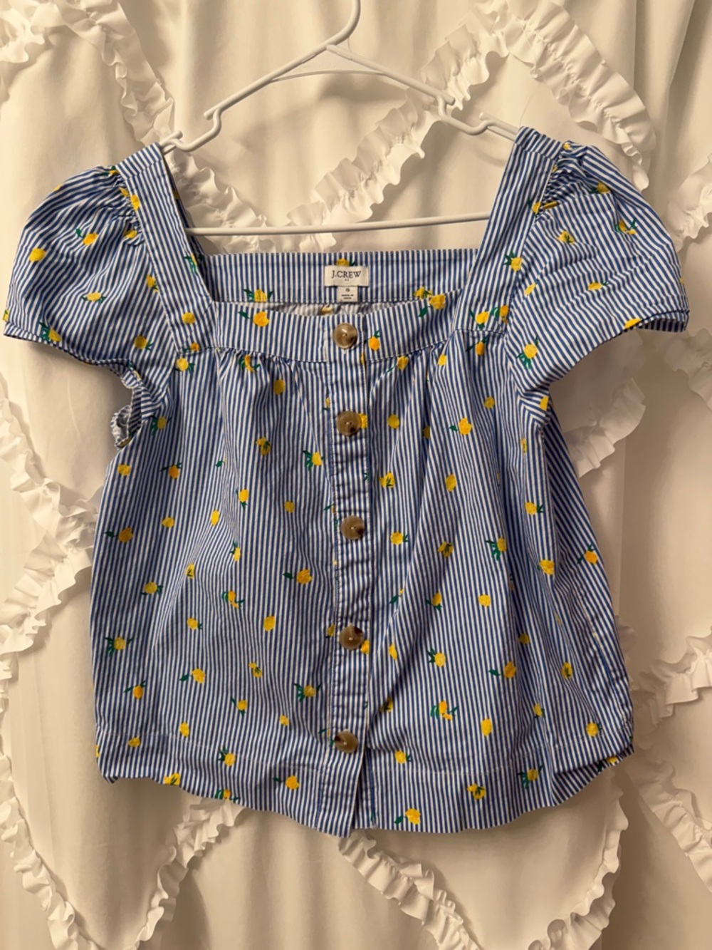 J. Crew Blue & White Striped Lemon Button-Front Top